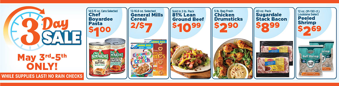 Associated Grocers 3 Day Sale! May 3rd through 5th only!