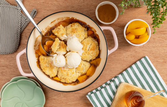 Dutch Oven Peach Cobbler a la Mode